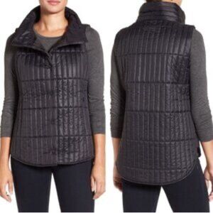 Eileen Fisher Quilted Recycled Nylon Channels Vest Black L